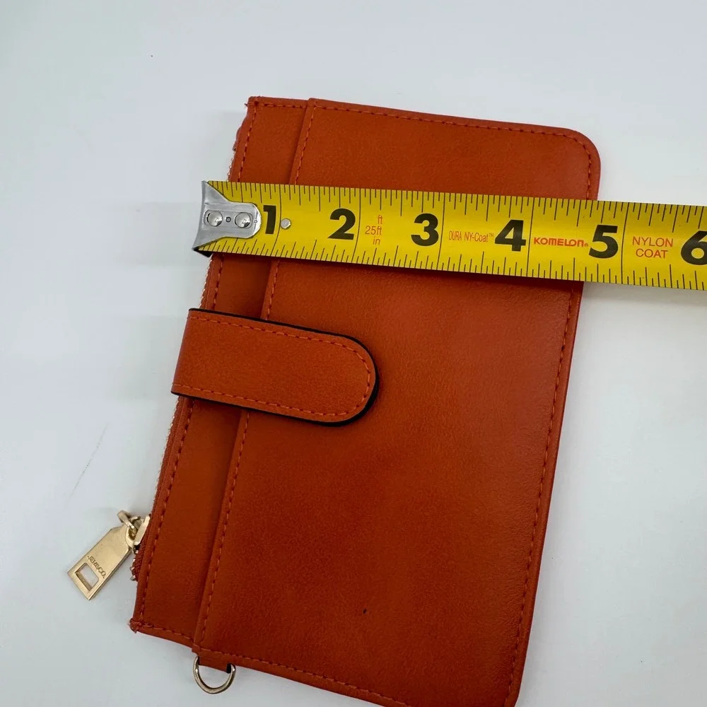 Jen & Co Burnt Orange Vegan Leather Slim Zip Card Case Wallet Gold Hardware